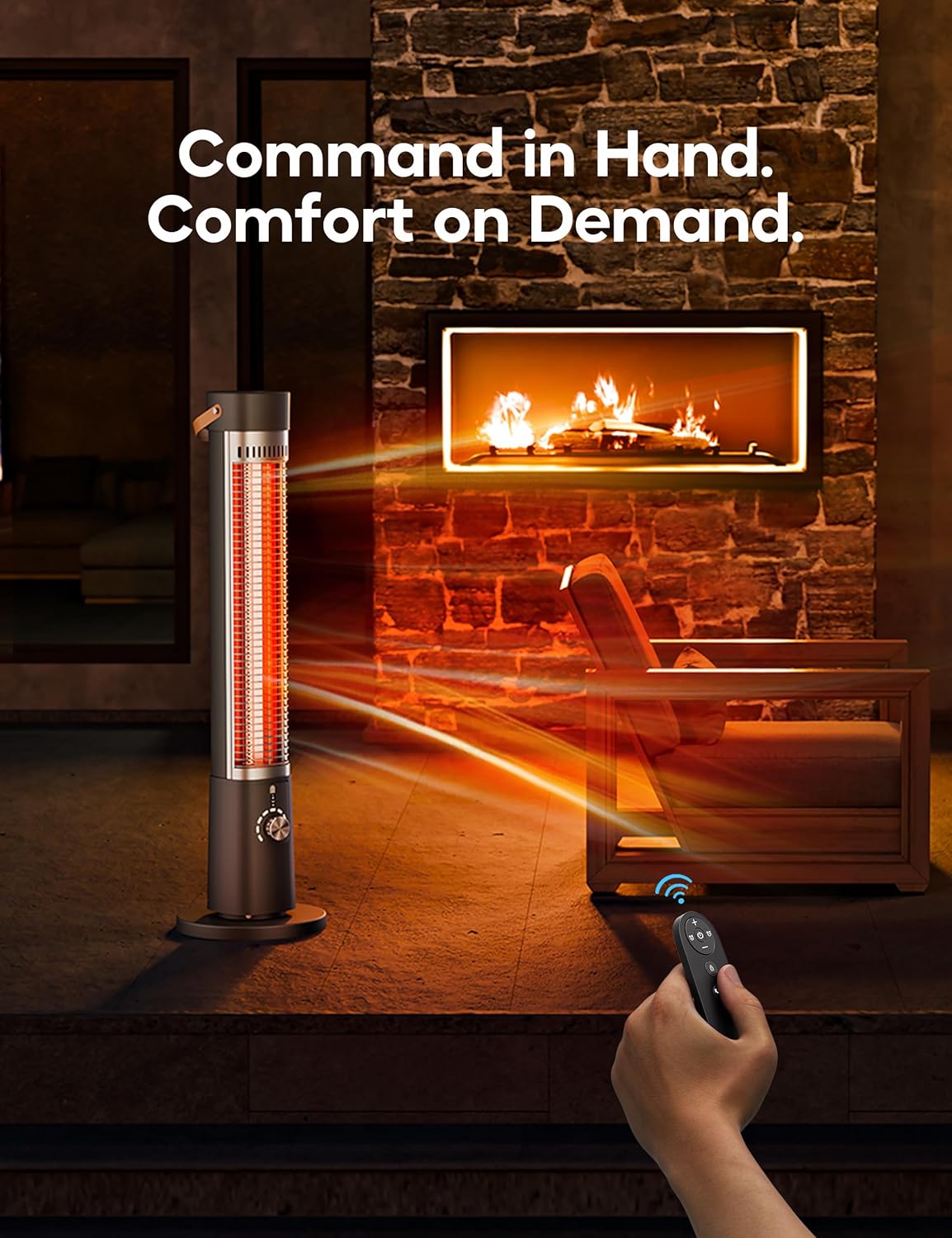 Patio Heater for Outdoor Use, Infrared Electric Outdoor Heater, 1500W Instant Heating, 60-Degree Oscillation, 9 Heat Levels, 9H Timer, Remote, for Garage, Backyard, Large Room, Indoor, 32.2”,Jet