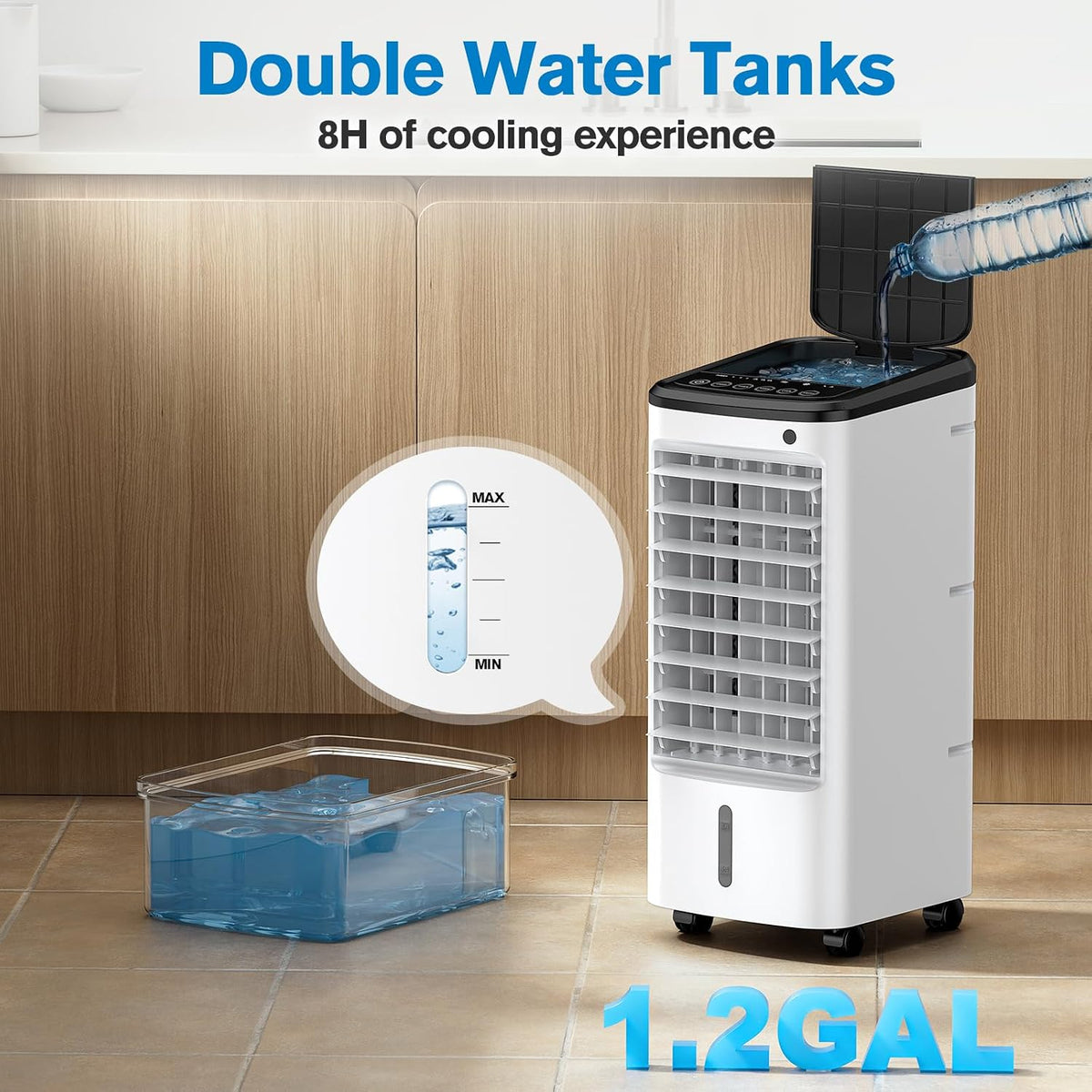 Windowless Portable Air Conditioner, 22.1" Evaporative Air Cooler with Remote, 120° Oscillation Swamp Cooler for Room No Window, 3 Speed, 4 Modes, Timer, 6 Ice Packs, Quiet AC Unit for Bedroom, White