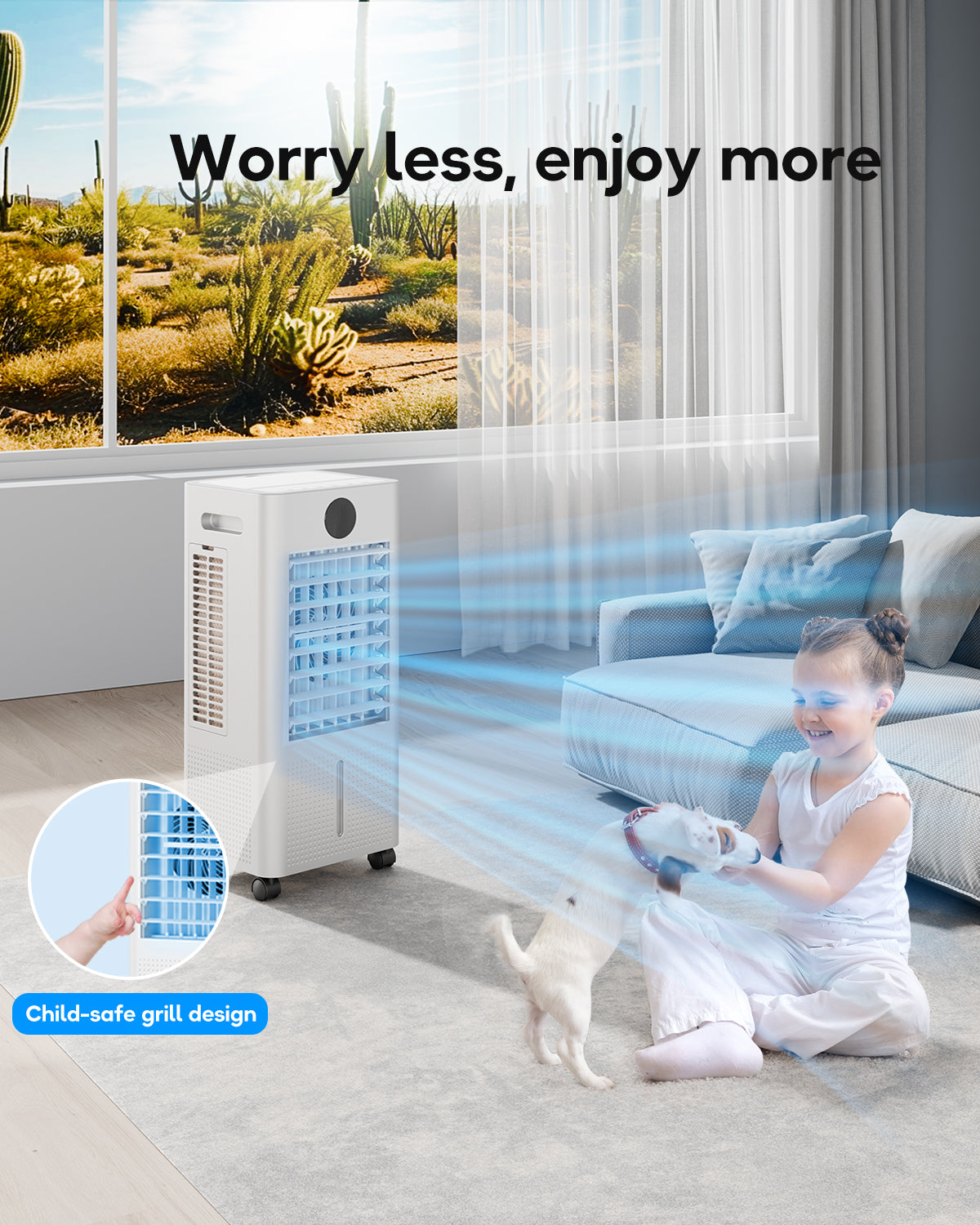 Portable Air Conditioner, Evaporative Air Cooler Windowless with Remote, 3 Speeds, 12H Timer, Oscillating Swamp Cooler for Bedroom, Living Room, Ivory