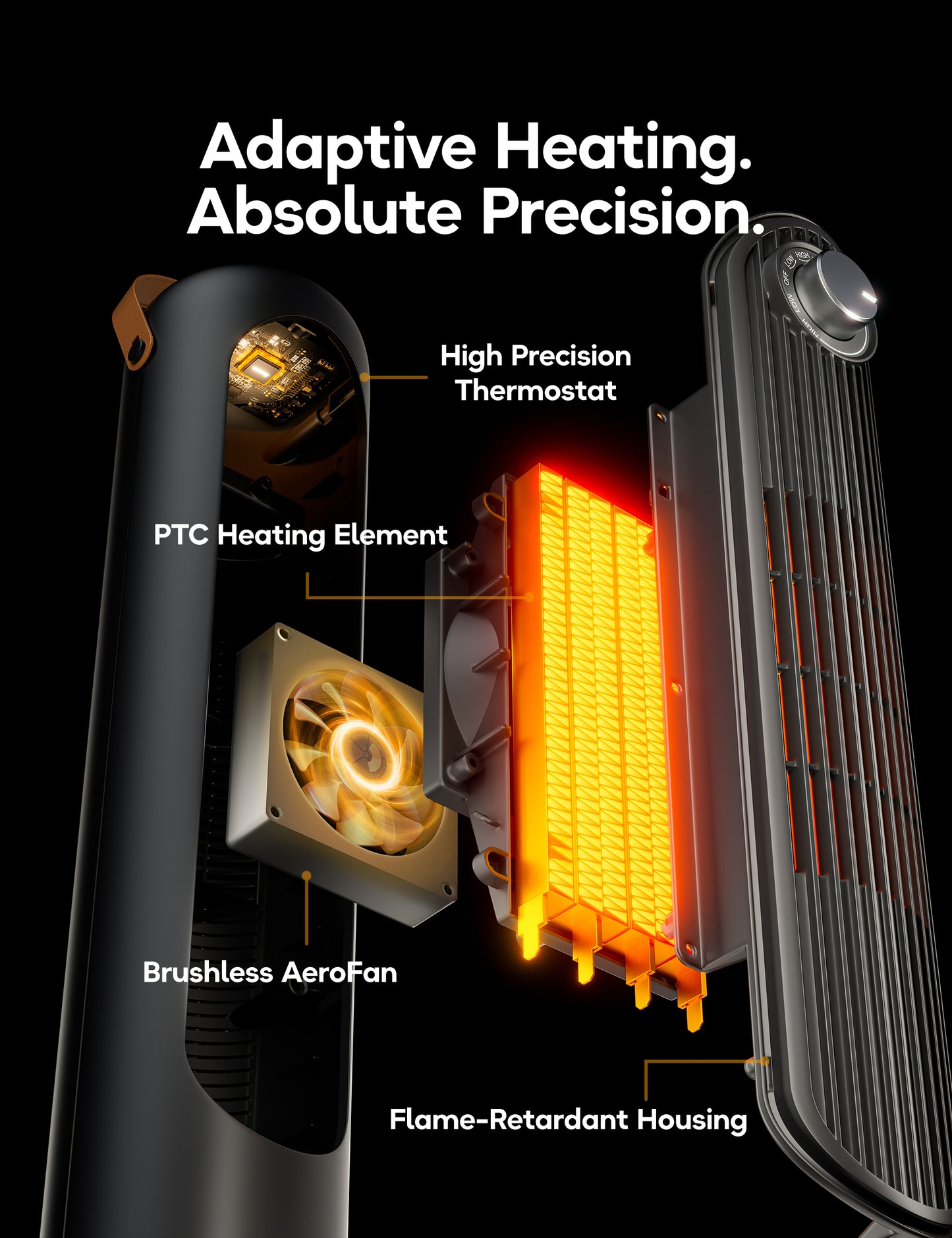 Electric Space Heater for Indoor Use, 24" Portable 1500W Heater with Overheat and Tip-Over Protection, 80° Oscillation, 1s Instant Heating Heater for Office, Bedroom, White