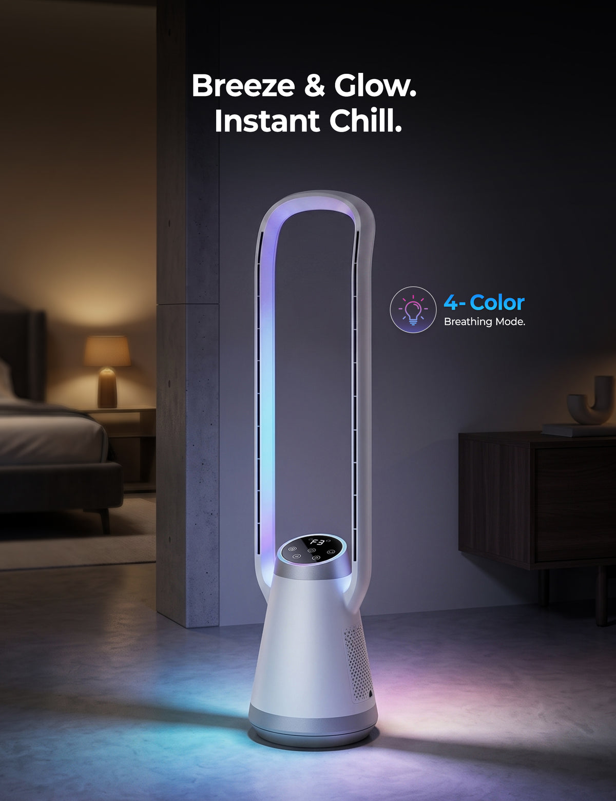 34.2" Bladeless Tower Fan for Bedroom, 70° Oscillating, Quiet DC Motor