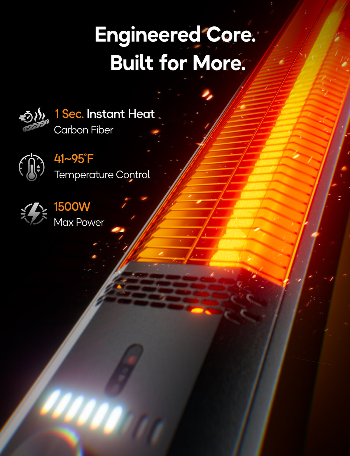 Patio Heater for Outdoor Use, 42.92" Infrared Electric Outdoor Heater, 1500W Instant Heating, Portable Space Heater, 9 Heat Levels, 9H Timer, Remote, for Garage, Backyard, Large Room, Indoor, Black