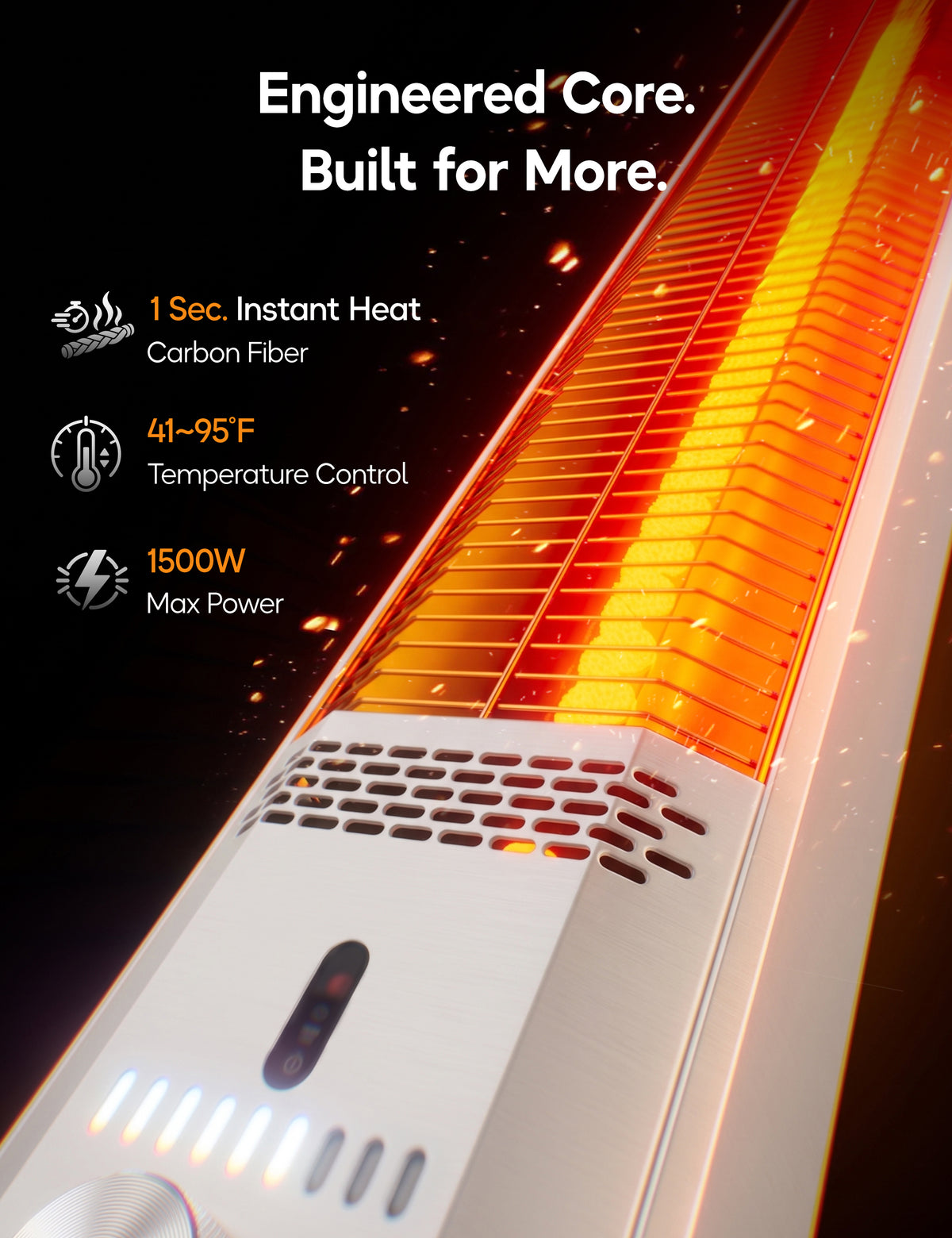 Patio Heater for Outdoor Use, 42.92" Infrared Electric Outdoor Heater, 1500W Instant Heating, Portable Space Heater, 9 Heat Levels, 9H Timer, Remote, for Garage, Backyard, Large Room, Indoor, White