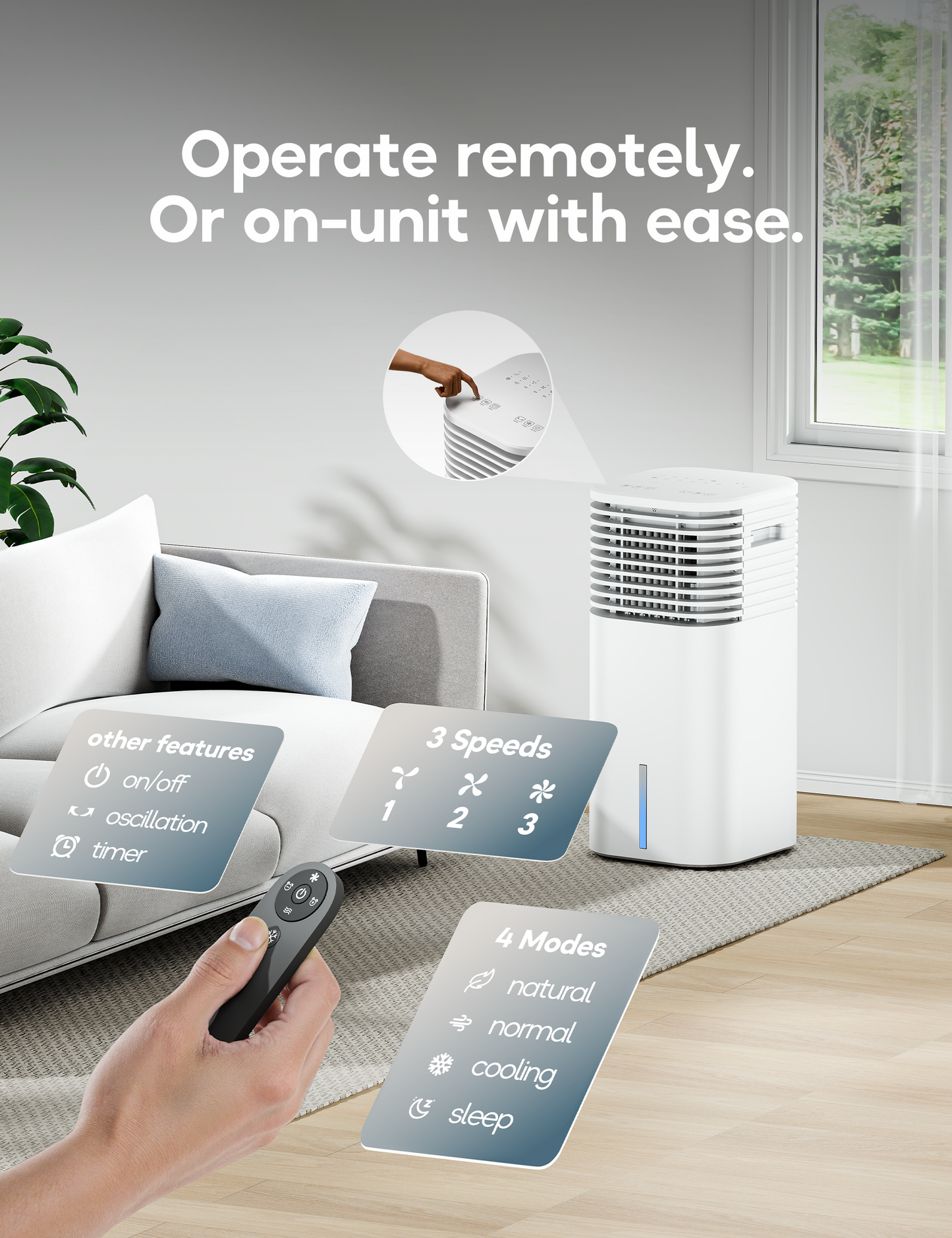 Windowless Portable Air Conditioner, 24.6" Small Evaporative Air Cooler for Room No Window, 3-Speed Settings, 4 Modes, 7H Timer, Remote Control, 4 Ice Packs, Quiet AC Unit for Bedroom