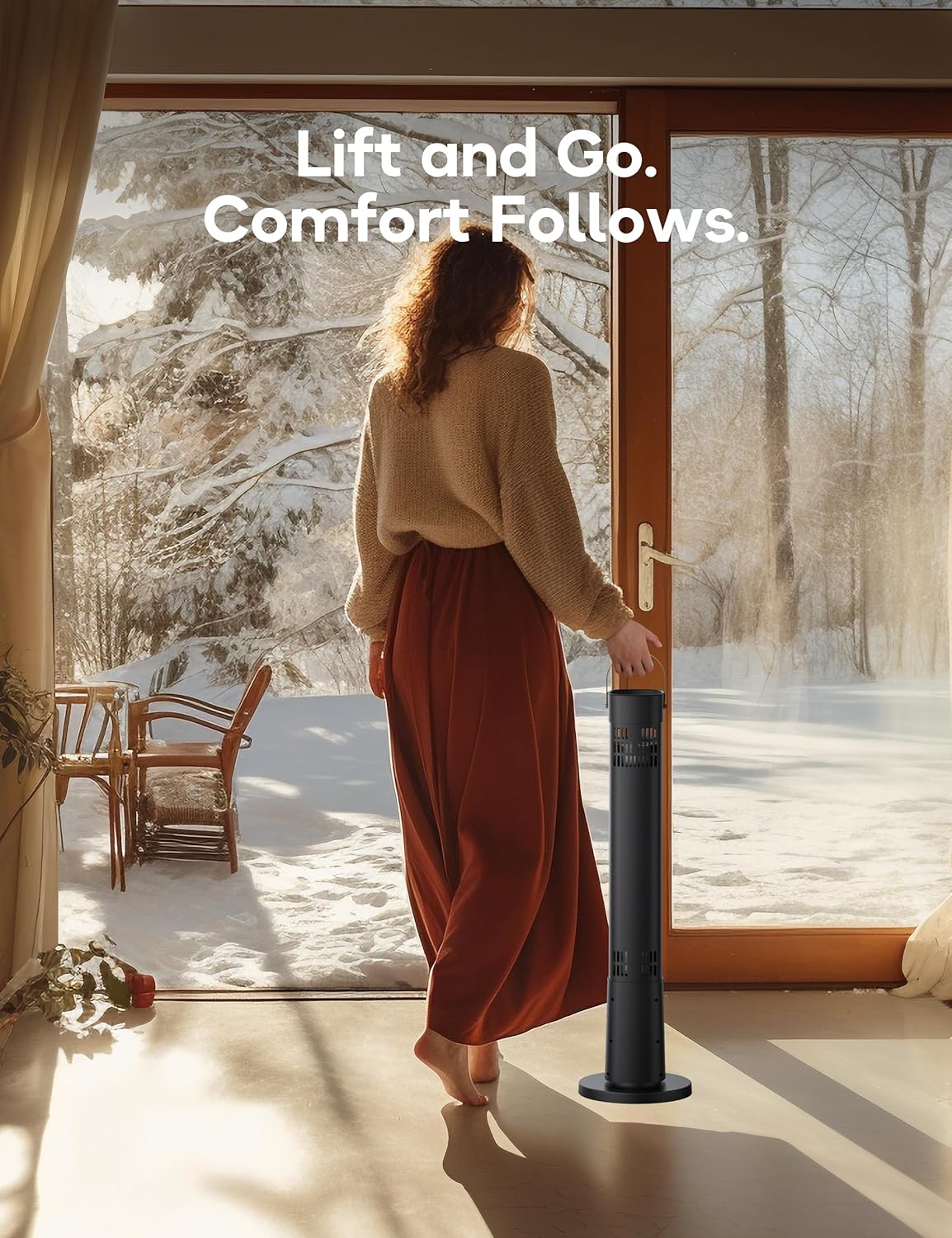 Patio Heater for Outdoor Use, Infrared Electric Outdoor Heater, 1500W Instant Heating, 60-Degree Oscillation, 9 Heat Levels, 9H Timer, Remote, for Garage, Backyard, Large Room, Indoor, 32.2”,Jet