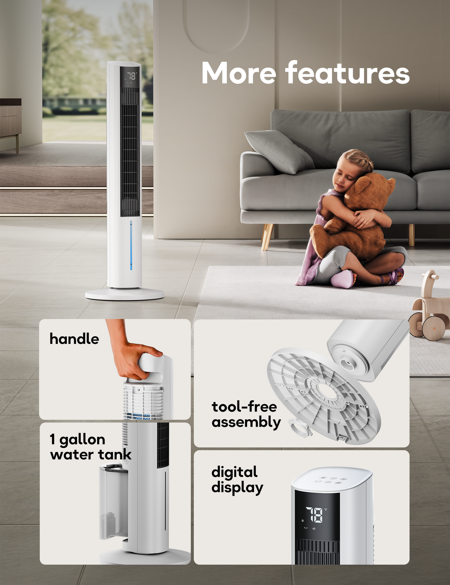 Windowless Portable Air Conditioner, 45.5" Evaporative Cooler with Remote for Room No Window, Digital Display, 12H Timer, Quiet Cooling Fan for Bedroom and Indoor Use