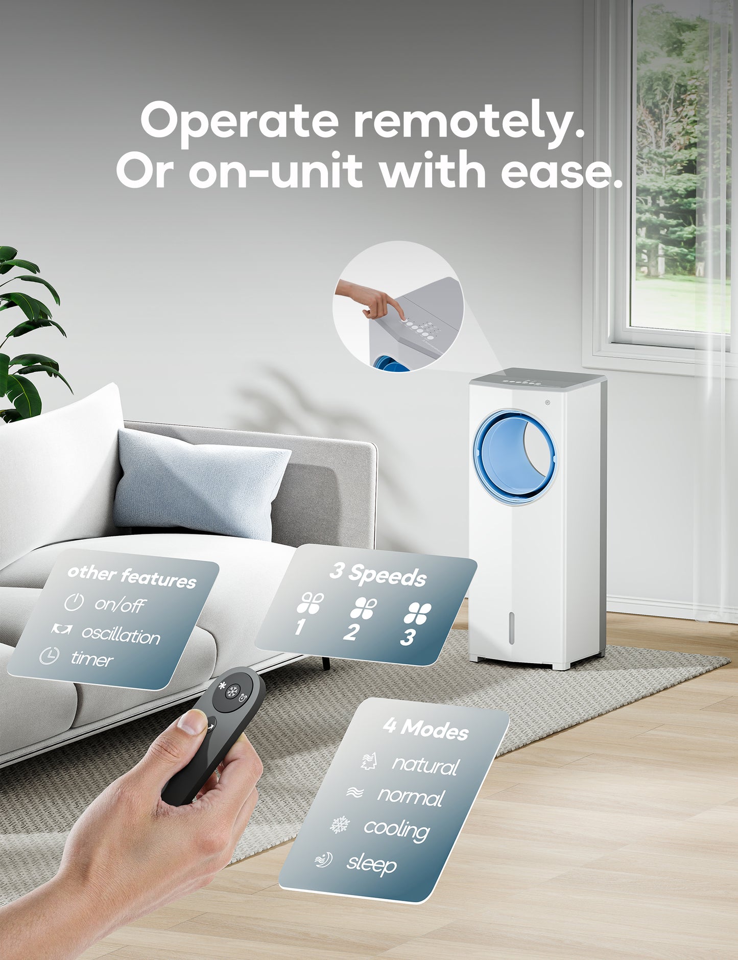 AEROZY Windowless Portable Air Conditioner, Small Evaporative Air Cooler for Room No Window, 3-Speed Settings, 4 Modes, 7H Timer, Remote Control, 4 Ice Packs, Quiet AC Unit for Bedroom