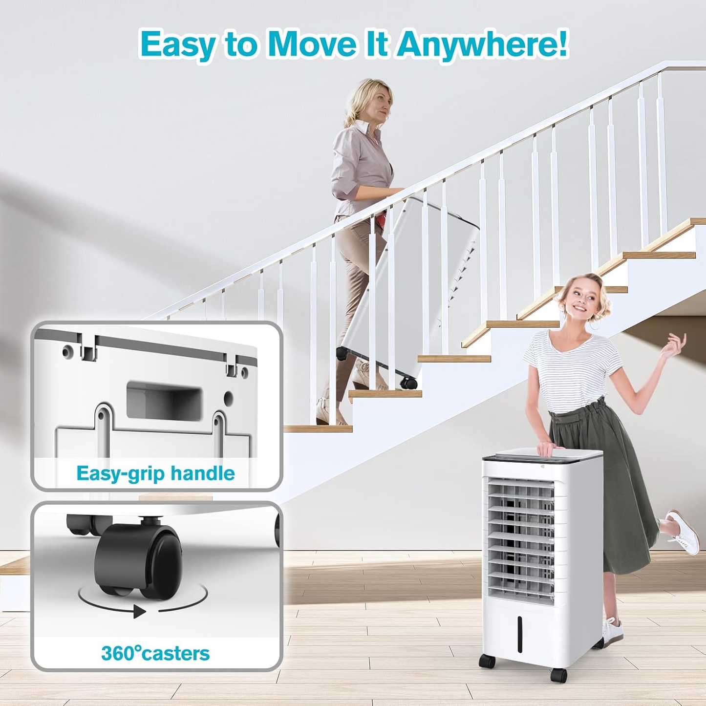 Windowless Portable Air Conditoners, Portable AC w/Remote, 1.16Gal Water Tank & 4 Ice Packs, 45° Oscillation, 12H Timer, 3 Modes & 3 Speeds, Fast Cooling Ventless Swamp Cooler For HomeOffice,SnowWhite