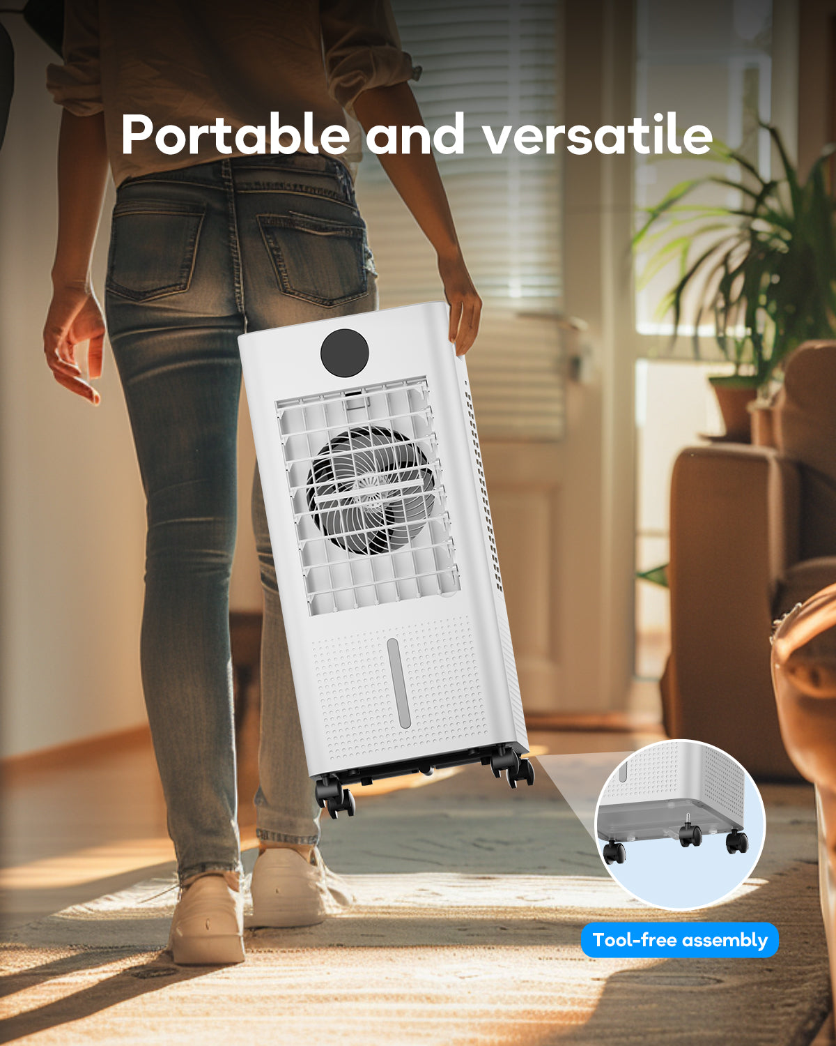 Portable Air Conditioner, Evaporative Air Cooler Windowless with Remote, 3 Speeds, 12H Timer, Oscillating Swamp Cooler for Bedroom, Living Room, Ivory