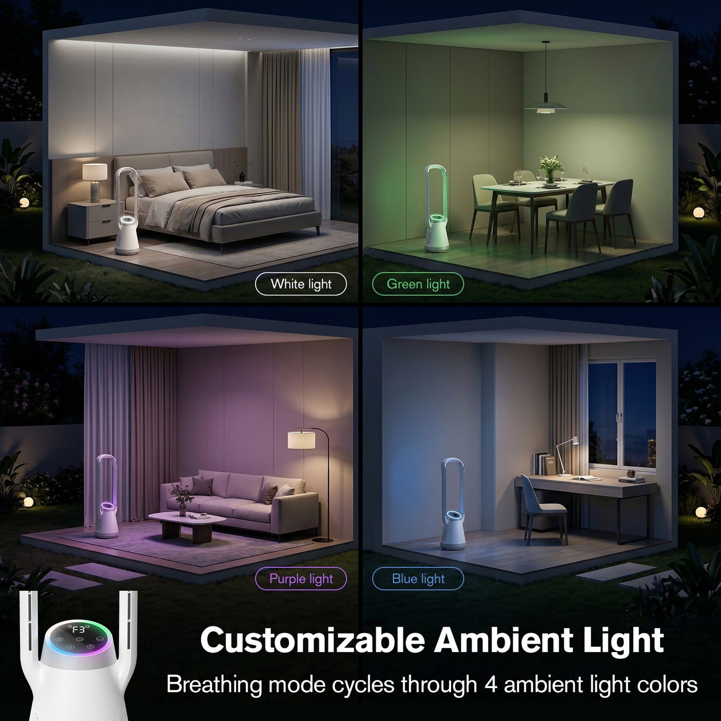AEROZY Bladeless Tower Fan for Bedroom, 70° Oscillating, Quiet DC Motor