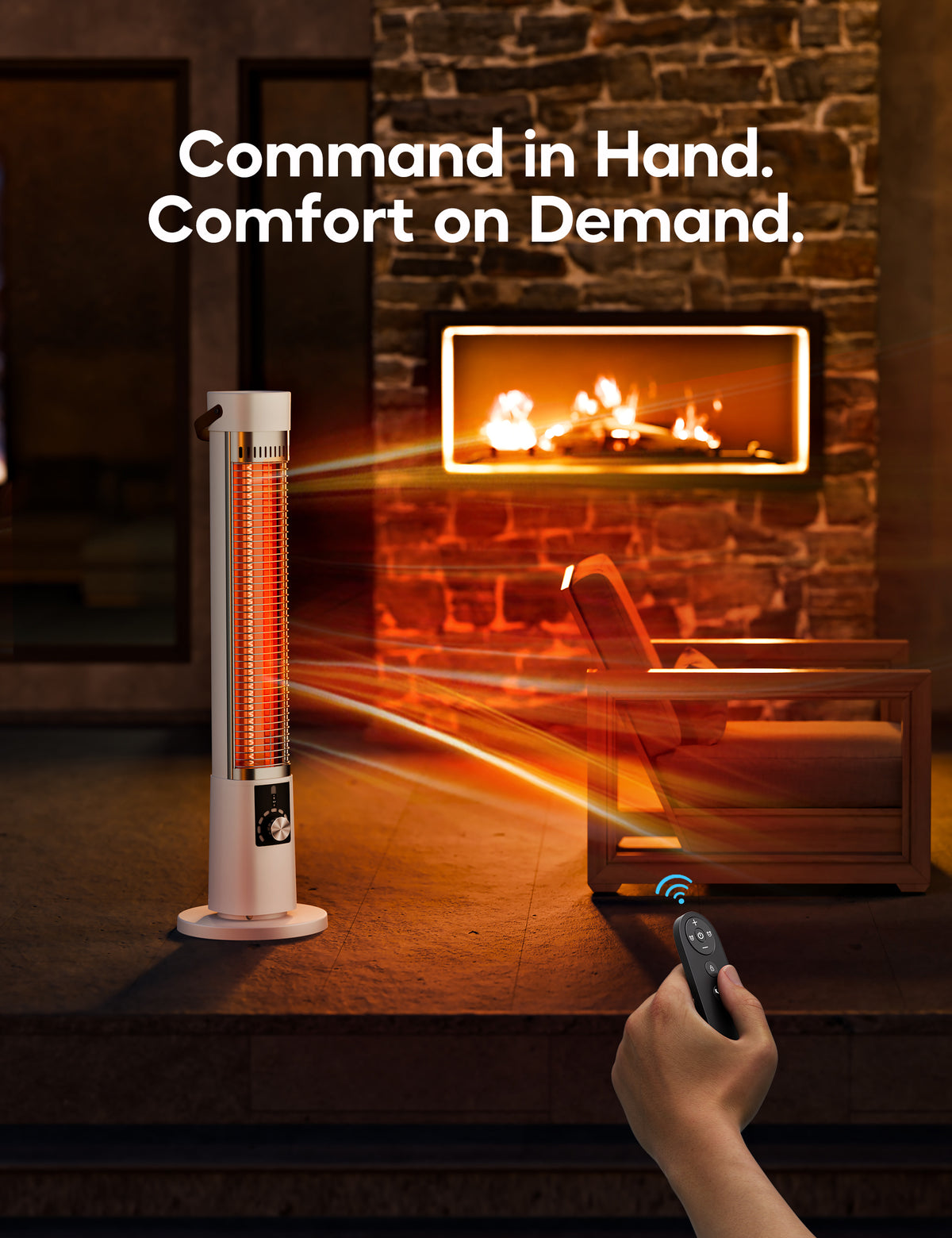 Patio Heater for Outdoor Use, Infrared Electric Outdoor Heater, 1500W Instant Heating, 60-Degree Oscillation, 9 Heat Levels, 9H Timer, Remote, for Garage, Backyard, Large Room, Indoor, 32.3", White