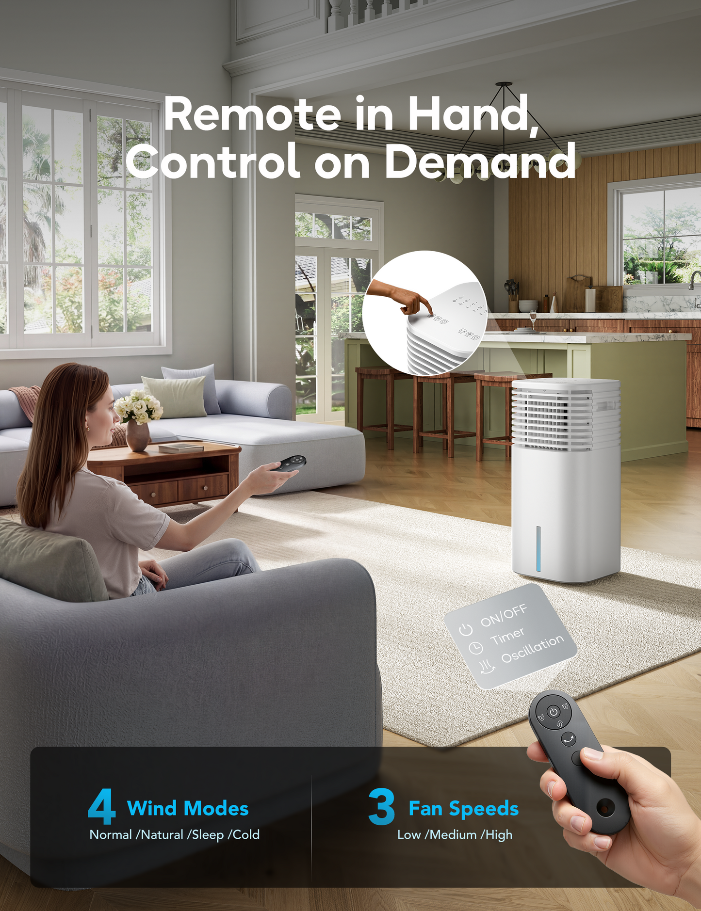 Windowless Portable Air Conditioner, 24.5" Small Evaporative Air Cooler for Room No Window, 3-Speed Settings, 4 Modes, 7H Timer, Remote Control, 4 Ice Packs, Quiet AC Unit for Bedroom, Ivory