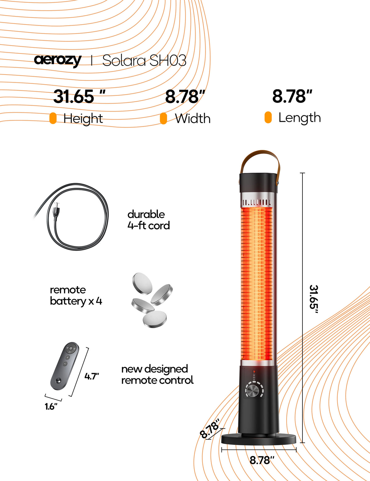 Patio Heater for Outdoor Use, Infrared Electric Outdoor Heater, 1500W Instant Heating, 60-Degree Oscillation, 9 Heat Levels, 9H Timer, Remote, for Garage, Backyard, Large Room, Indoor, 32.4", Black
