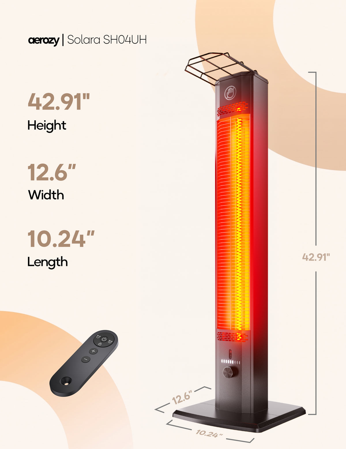 Patio Heater for Outdoor Use, 42.92" Infrared Electric Outdoor Heater, 1500W Instant Heating, Portable Space Heater, 9 Heat Levels, 9H Timer, Remote, for Garage, Backyard, Large Room, Indoor, Black