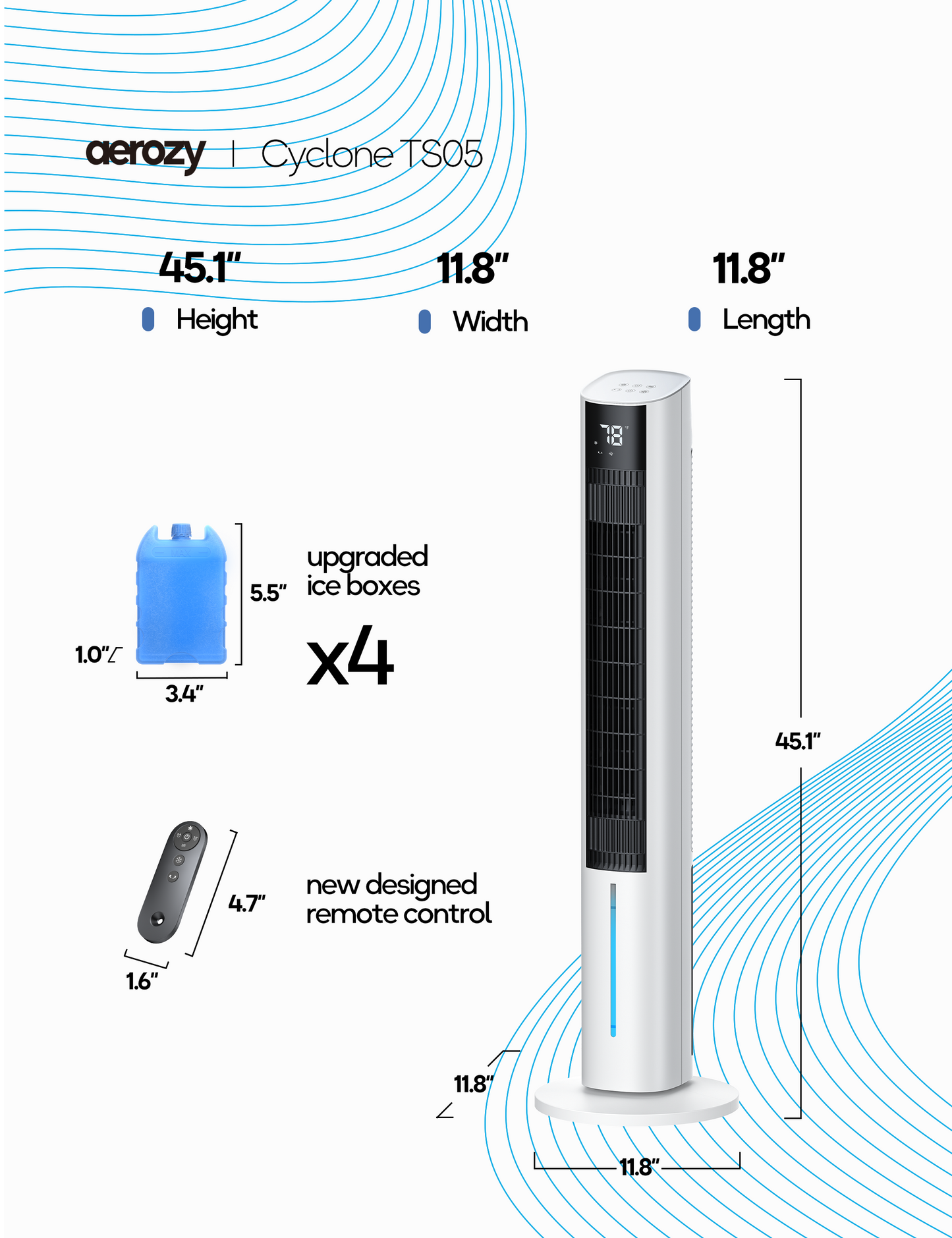 Windowless Portable Air Conditioner, 45.5" Evaporative Cooler with Remote for Room No Window, Digital Display, 12H Timer, Quiet Cooling Fan for Bedroom and Indoor Use