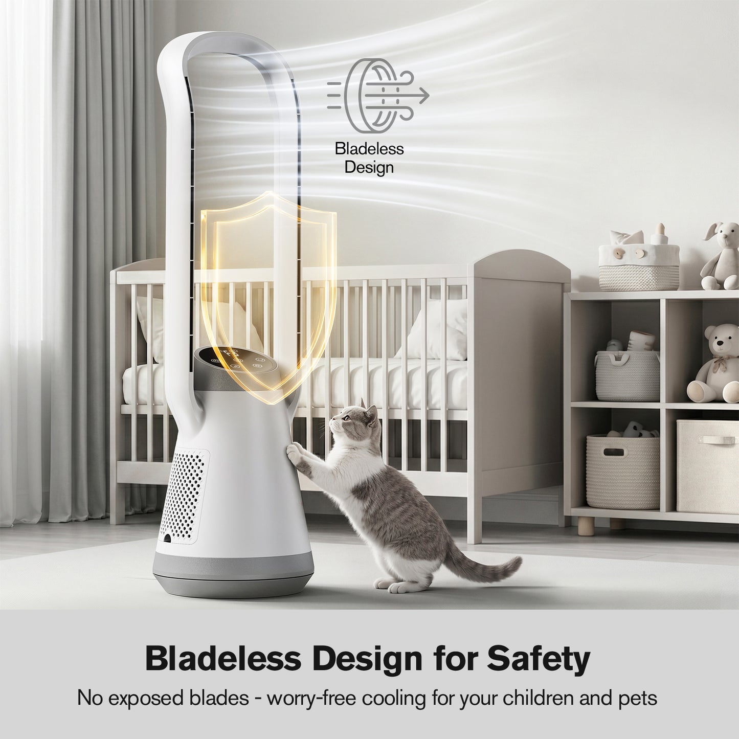 AEROZY Bladeless Tower Fan for Bedroom, 70° Oscillating, Quiet DC Motor