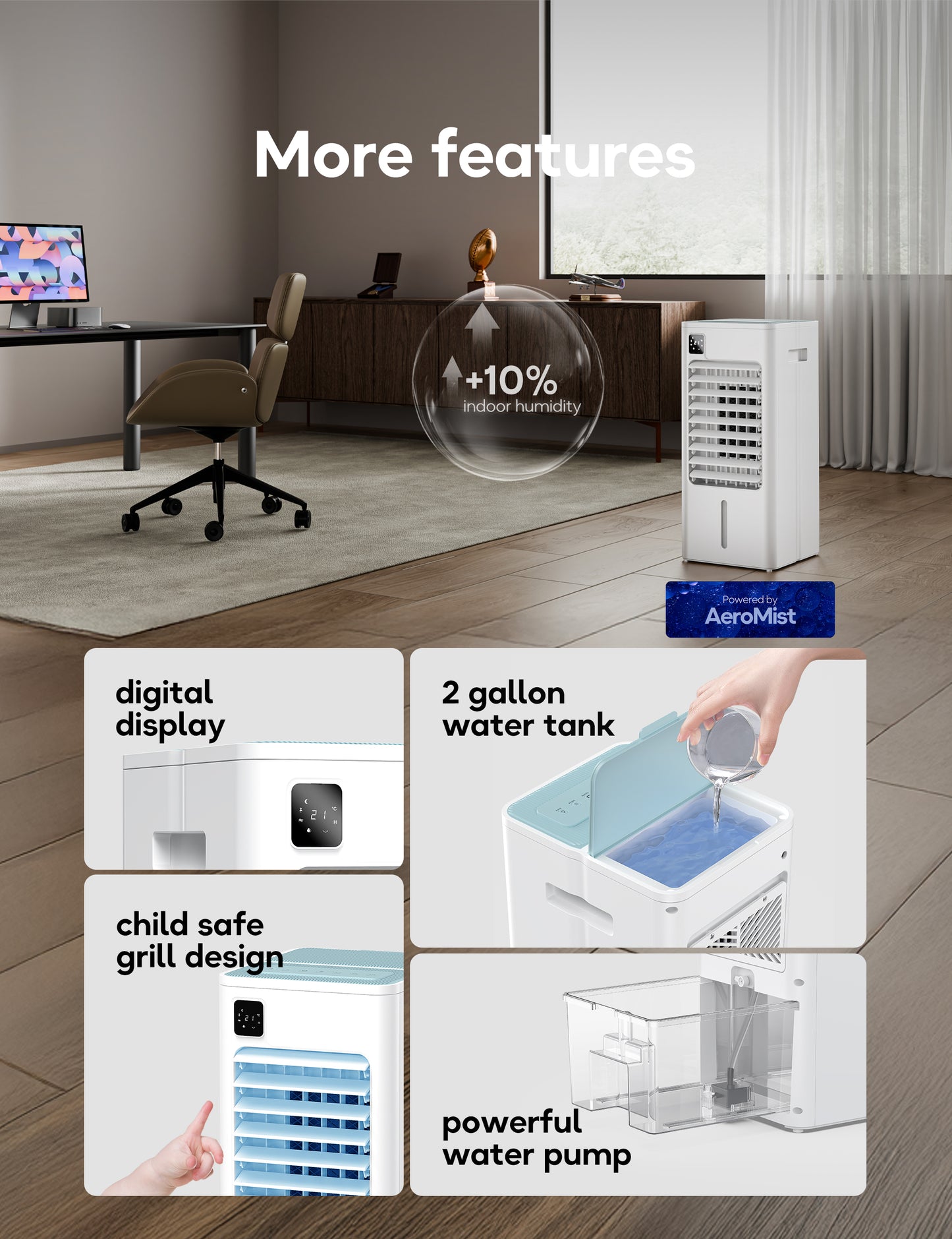 AEROZY Portable Air Conditioner Windowless, Evaporative Cooler with Digital Display, Remote, 3 Speeds, 12H Timer, Oscillating Swamp Cooler for Room no Windows, Bedroom, Living Room