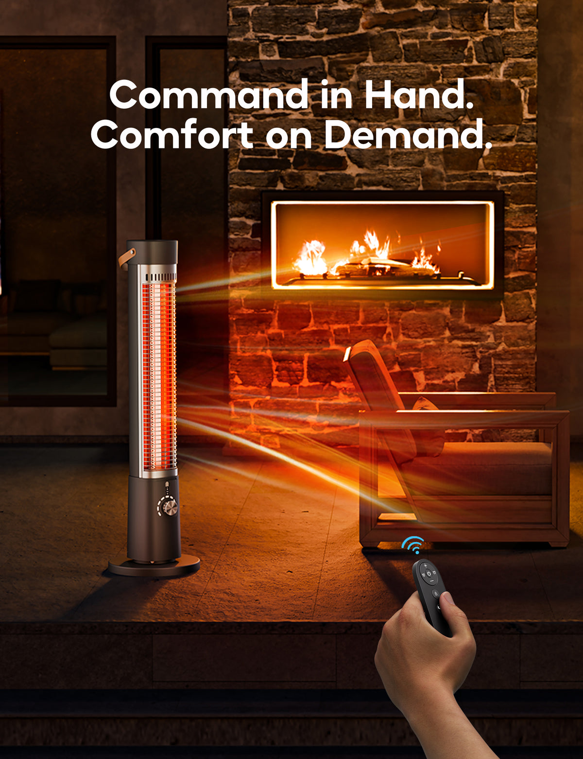 Patio Heater for Outdoor Use, Infrared Electric Outdoor Heater, 1500W Instant Heating, 60-Degree Oscillation, 9 Heat Levels, 9H Timer, Remote, for Garage, Backyard, Large Room, Indoor, 32.4", Black