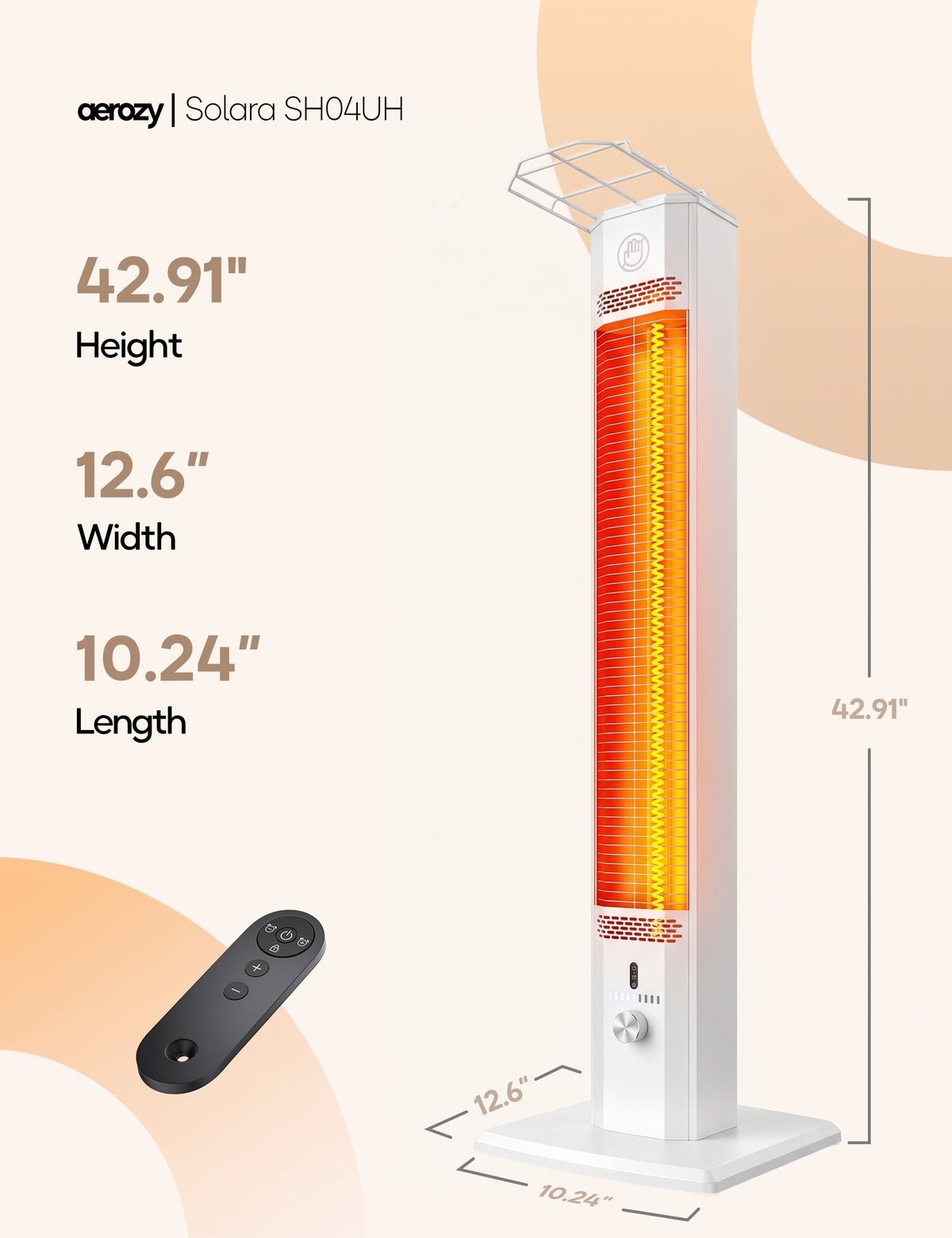 Patio Heater for Outdoor Use, 42.92" Infrared Electric Outdoor Heater, 1500W Instant Heating, Portable Space Heater, 9 Heat Levels, 9H Timer, Remote, for Garage, Backyard, Large Room, Indoor, White