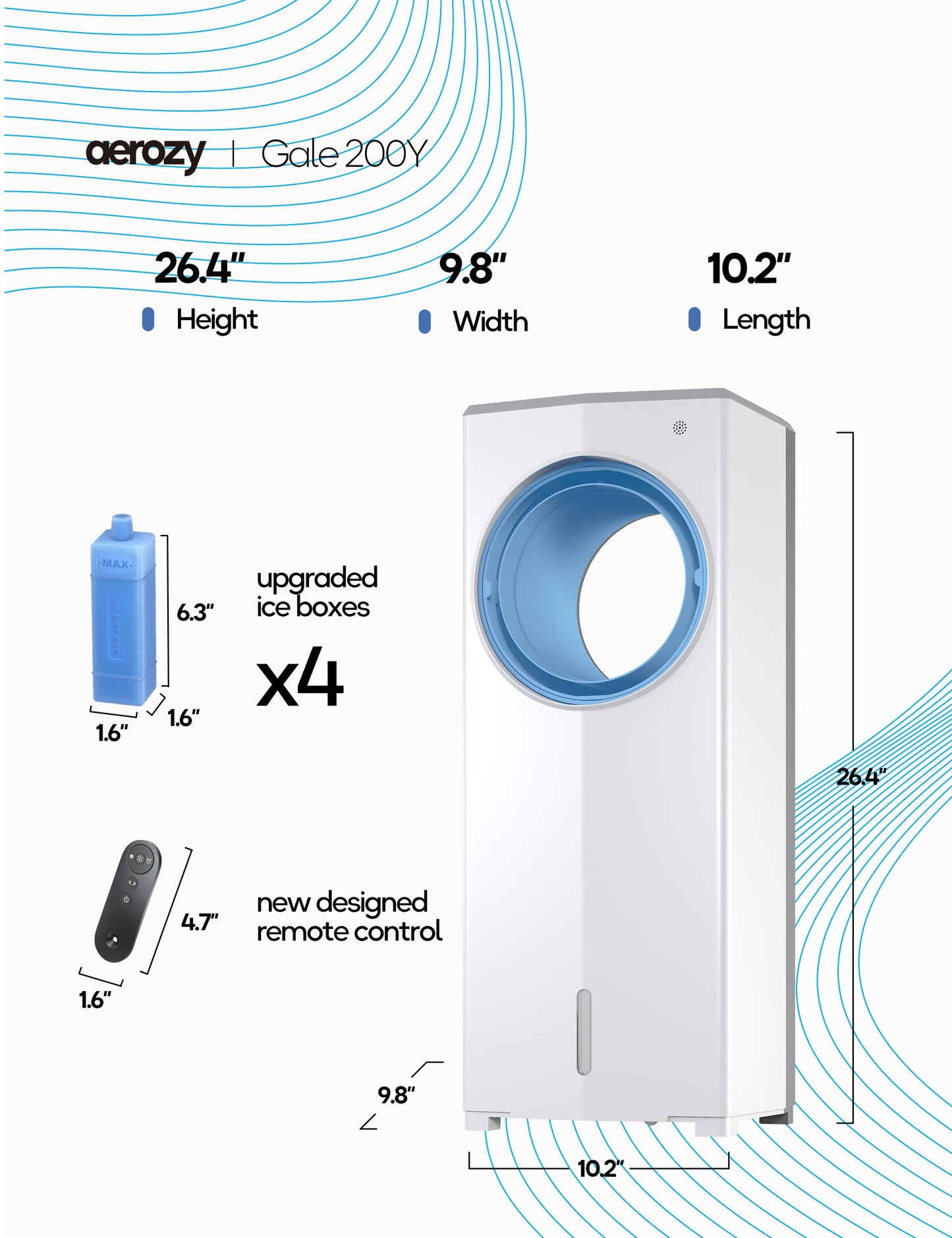 AEROZY Windowless Portable Air Conditioner, Small Evaporative Air Cooler for Room No Window, 3-Speed Settings, 4 Modes, 7H Timer, Remote Control, 4 Ice Packs, Quiet AC Unit for Bedroom