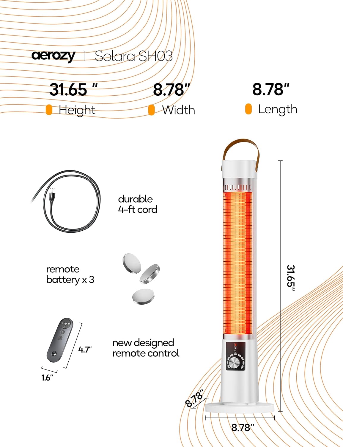 Patio Heater, 9 Heat Setting, 60-Degree Oscillation, 9-Hour Timer, Portable A - 8