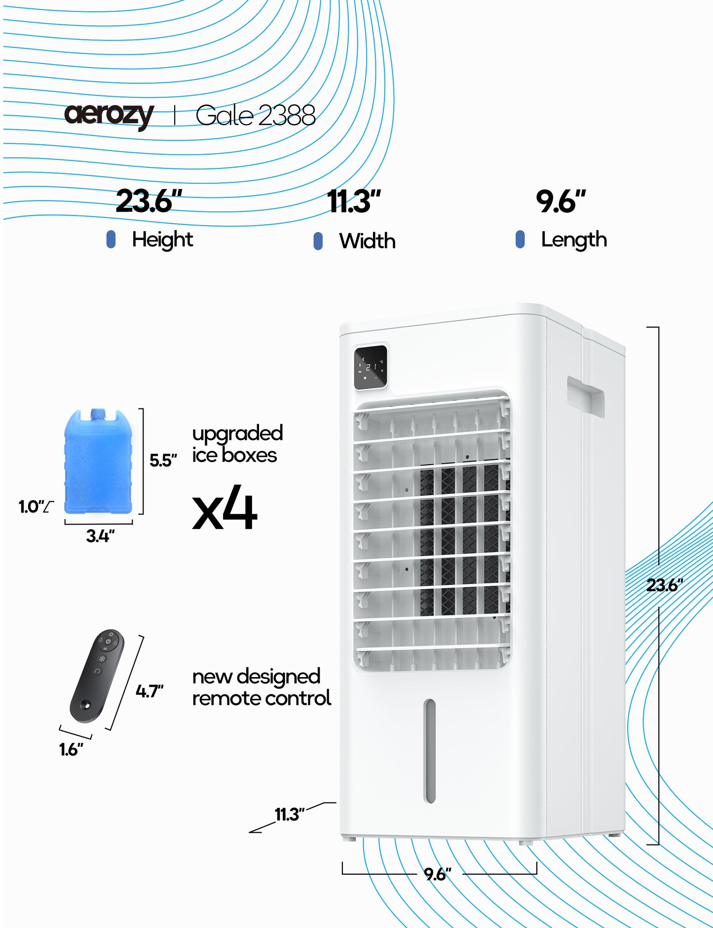 AEROZY Portable Air Conditioner Windowless, Evaporative Cooler with Digital Display, Remote, 3 Speeds, 12H Timer, Oscillating Swamp Cooler for Room no Windows, Bedroom, Living Room