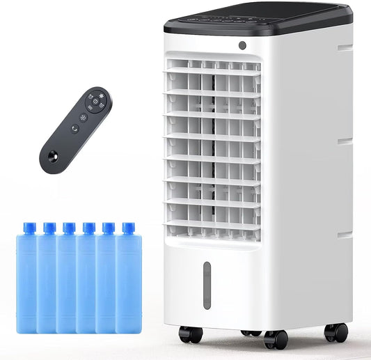 Windowless Portable Air Conditioner, 22.1" Evaporative Air Cooler with Remote, 120° Oscillation Swamp Cooler for Room No Window, 3 Speed, 4 Modes, Timer, 6 Ice Packs, Quiet AC Unit for Bedroom, White