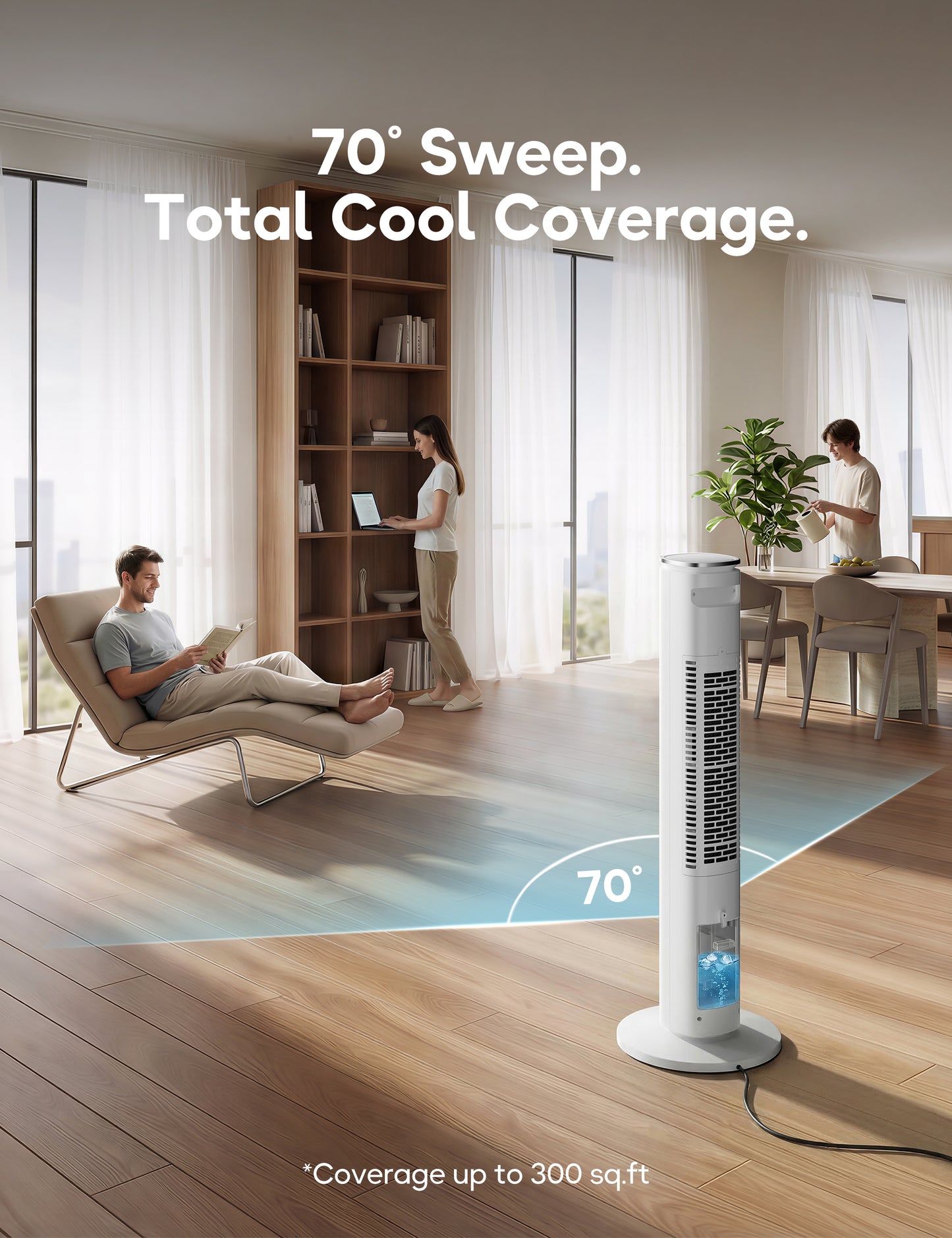 Windowless Portable Air Conditioner, 37" Ventless Evaporative Air Cooler with Remote, Quiet Swamp Cooler, Ductless Tower Fan, Ac Unit for Home, Room, Office, 12H Timer, 4 Ice Packs, Ivory