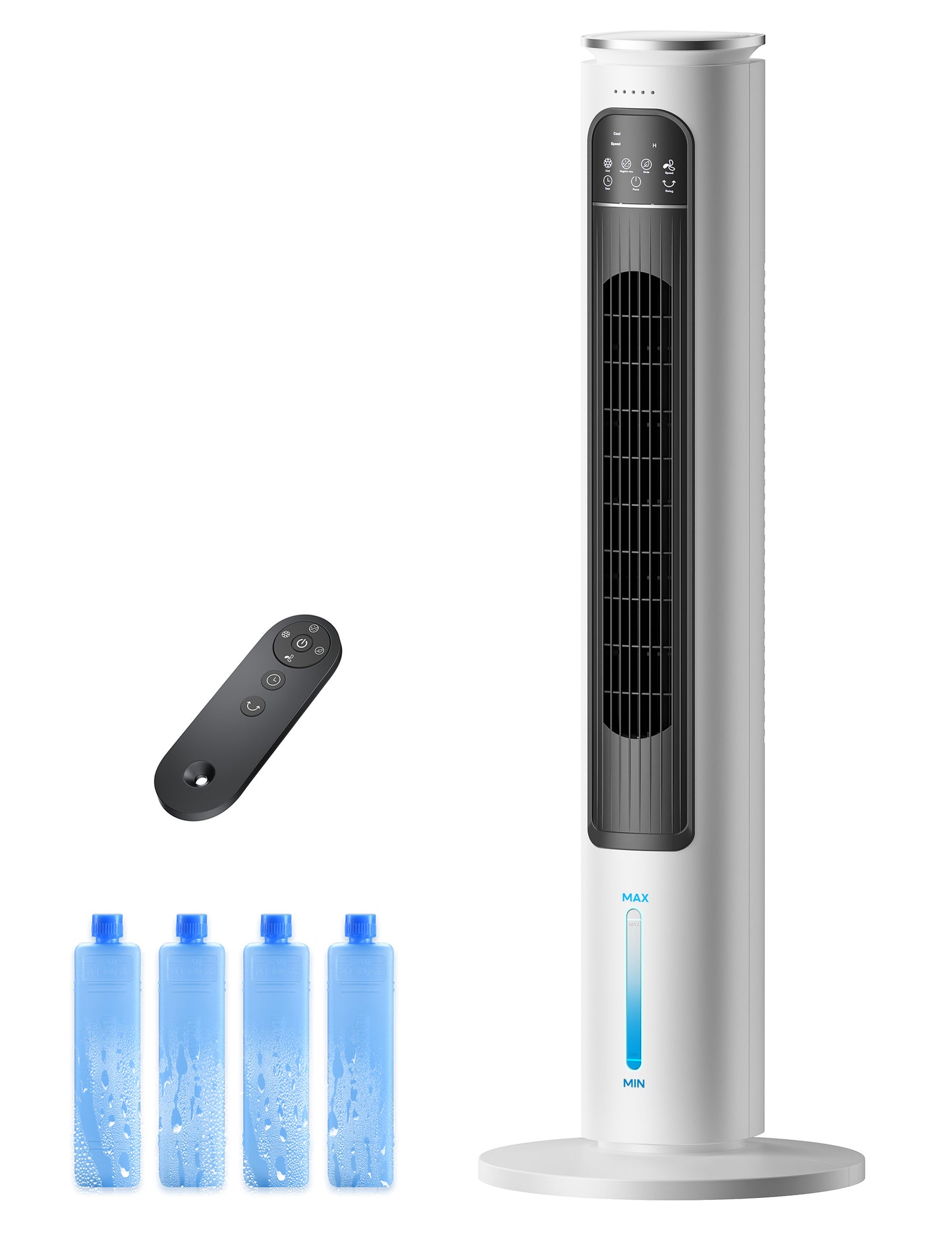 Windowless Portable Air Conditioner, 37" Ventless Evaporative Air Cooler with Remote, Quiet Swamp Cooler, Ductless Tower Fan, Ac Unit for Home, Room, Office, 12H Timer, 4 Ice Packs, Ivory