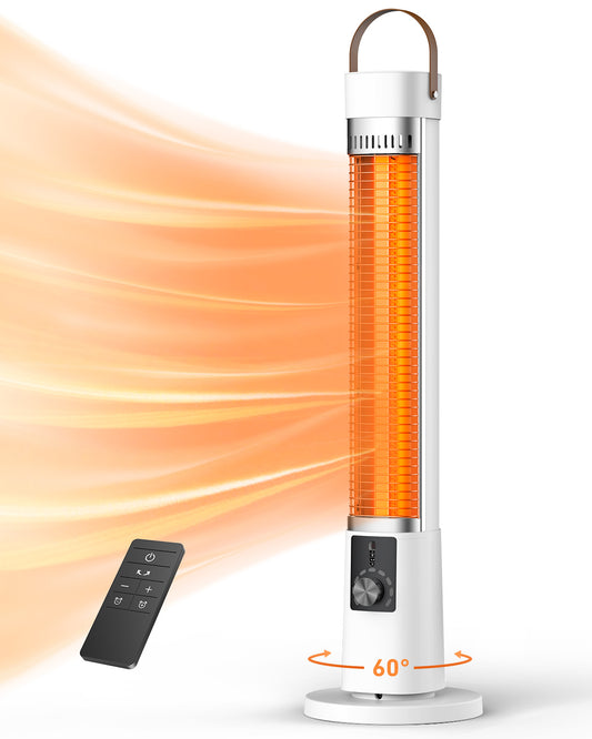 Patio Heater for Outdoor Use, 32.1" Electric Space Heater Indoor, Portable Infrared Heater with 60-Degree Oscillation, Timer, Remote, for Patio, Gazebo, White